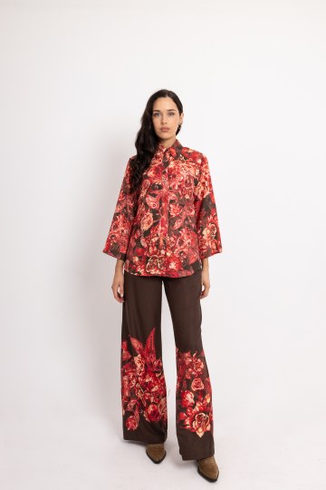 Μπλούζα-Πουκαμίσα με ιδιαίτερα σχέδια από λουλούδια κόκκινο