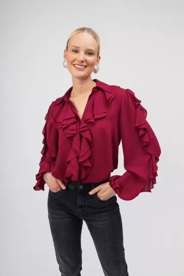 Πουκάμισο μπορντώ με βολάν