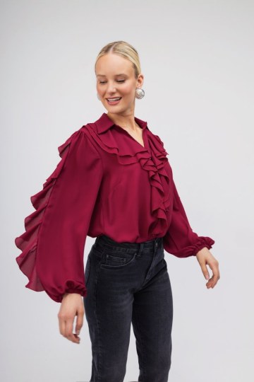 Πουκάμισο μπορντ΄ό με  βολάν - 