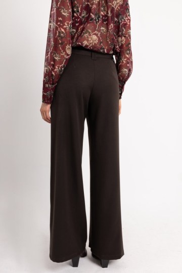 Παντελόνα ψηλόμεση με κουμπί σε ίσια γραμμή σκούρο καφέ - 