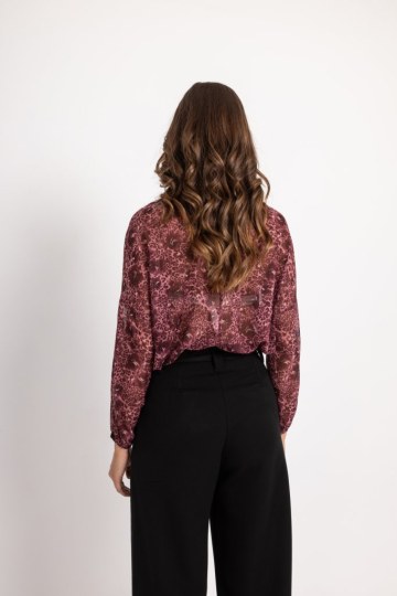 Πουκάμισο animal print μπορντό με τριαντάφυλλα και χρυσοκλωστή - 