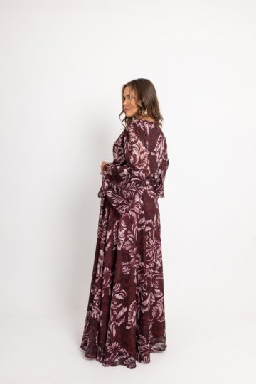 Σετ κρουαζέ με βολάν στα μανίκια και ιδιαίτερα σχέδια μπορντώ - 