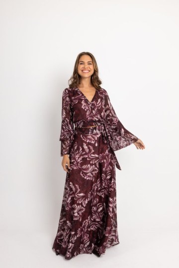 Σετ κρουαζέ με βολάν στα μανίκια και ιδιαίτερα σχέδια μπορντώ - 