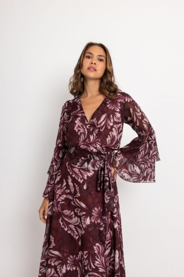 Σετ κρουαζέ με βολάν στα μανίκια και ιδιαίτερα σχέδια μπορντώ - 