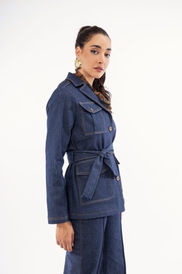 Τζάκετ Τζιν με τσέπες και ζώνη - 