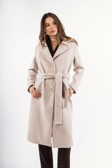 Παλτό κλασικό εκρού με ζώνη και γιακά - 