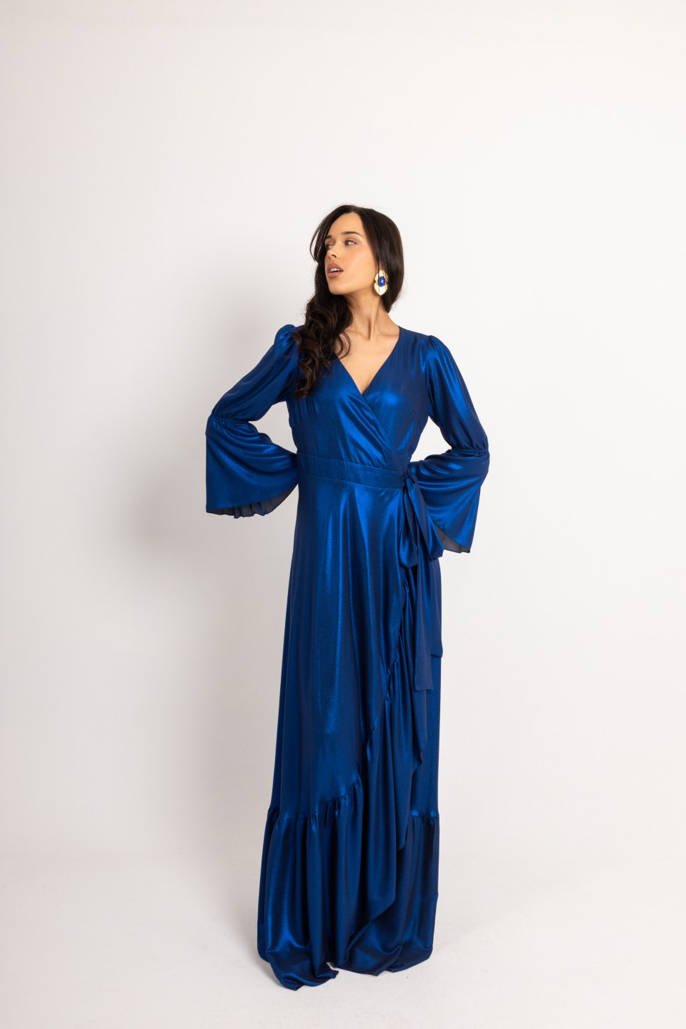 Φόρεμα maxi κρουαζέ μεταλιζέ μπλε ρουά