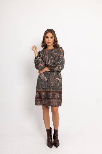 Φόρεμα midi με λαχούρια χακί