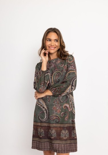 Φόρεμα midi με λαχούρια χακί - 