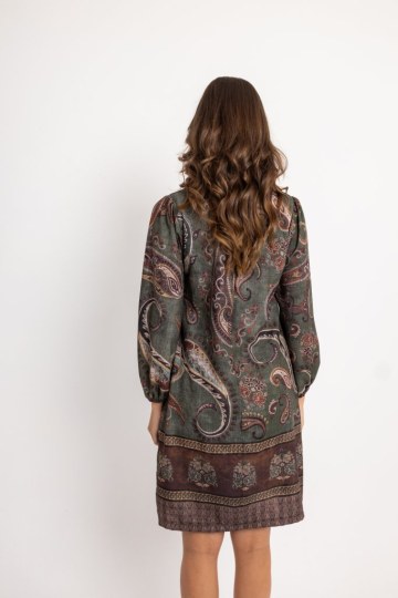 Φόρεμα midi με λαχούρια χακί - 