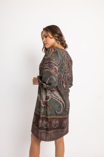 Φόρεμα midi με λαχούρια χακί - 