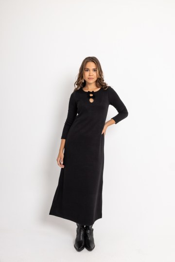 Φόρεμα με μικρό άνοιγμα στο πλάι και φιόγκους μαύρο