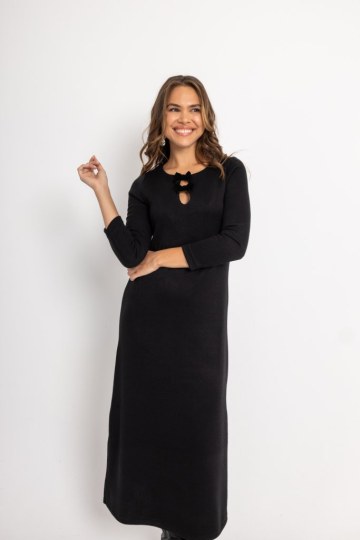 Φόρεμα με μικρό άνοιγμα στο πλάι και φιόγκους μαύρο - 