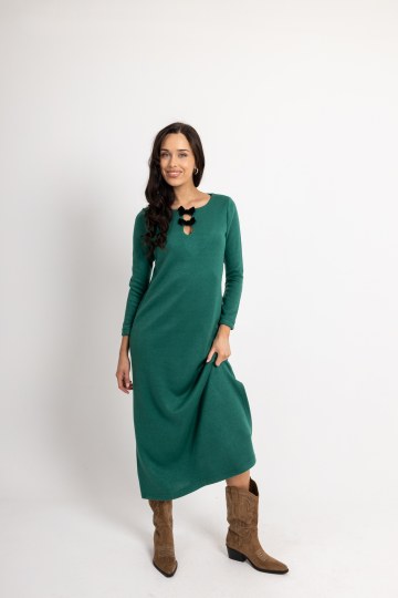 Φόρεμα με μικρό άνοιγμα στο πλάι και φιόγκους πράσινο