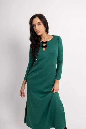 Φόρεμα με μικρό άνοιγμα στο πλάι και φιόγκους πράσινο - 
