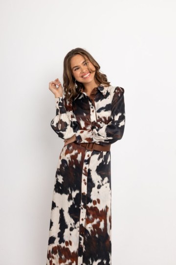 Φόρεμα σατέν με ζώνη εμπριμέ - 