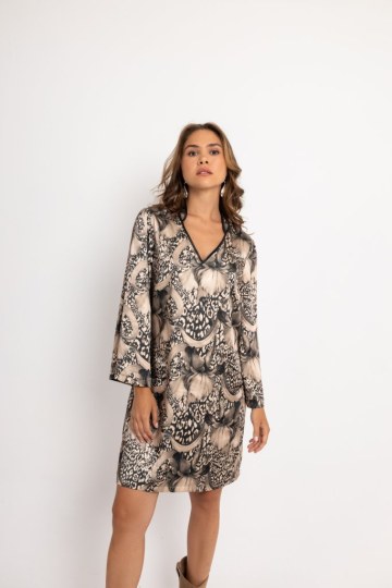 Φόρεμα midi με λαιμόκοψη V εμπριμέ - 