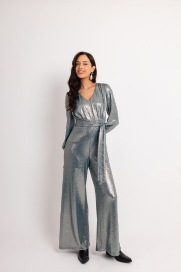 Ολόσωμη μεταλιζέ άνετη φόρμα πετρόλ