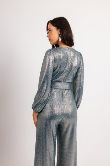 Ολόσωμη μεταλιζέ άνετη φόρμα πετρόλ - 