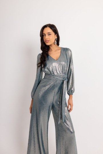 Ολόσωμη μεταλιζέ άνετη φόρμα πετρόλ - 