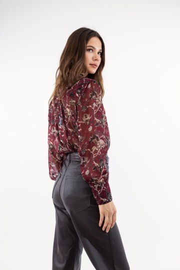 Πουκάμισο μπορντώ φλοράλ - 
