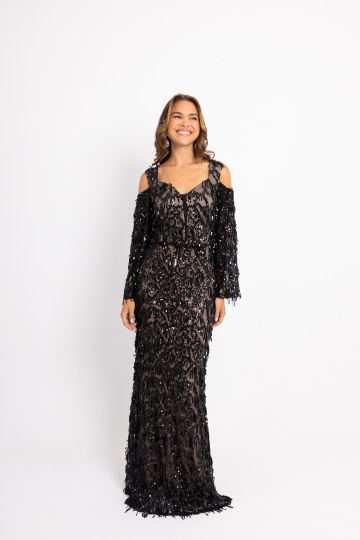 Φόρεμα maxi παγιέτα και ιδιαίτερη λαιμόκοψη μαύρο