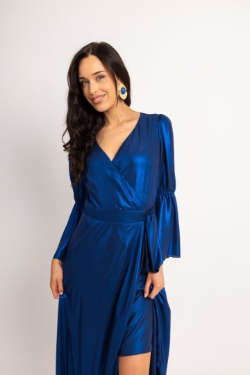 Φόρεμα maxi κρουαζέ μεταλιζέ μπλε ρουά - 