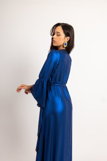 Φόρεμα maxi κρουαζέ μεταλιζέ μπλε ρουά - 