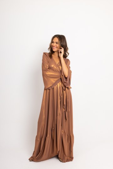 Φόρεμα maxi κρουαζέ μεταλιζέ μπρονζέ - 