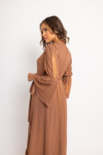 Φόρεμα maxi κρουαζέ μεταλιζέ μπρονζέ - 