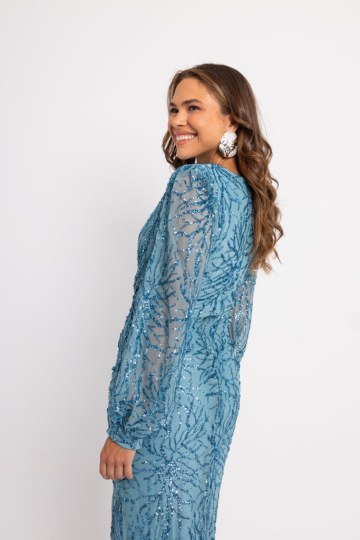 Φόρεμα κρουαζέ με λεπτομέρειες από παγιέτα και σκίσιμο στο κάτω μέρος γαλάζιο - 