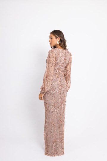 Φόρεμα κρουαζέ με λεπτομέρειες από παγιέτα και σκίσιμο στο κάτω μέρος ροζ - 