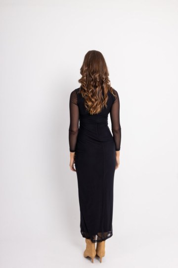 Φόρεμα midi με κόψιμο στο πλάι μονόχρωμο μαύρο - 