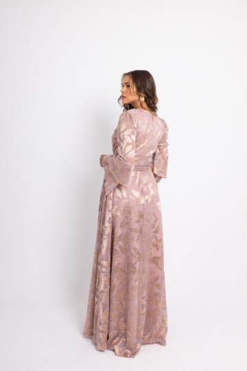 Φόρεμα maxi κρουαζέ με χρυσά σχέδια ροζ - 