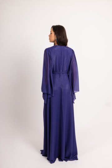 Φόρεμα maxi κρουαζέ με χρυσοκλωστή μονόχρωμο μωβ - 