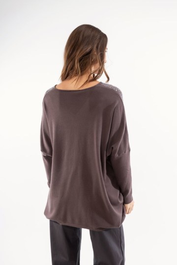 Πουλόβερ καφέ με στρας  - 