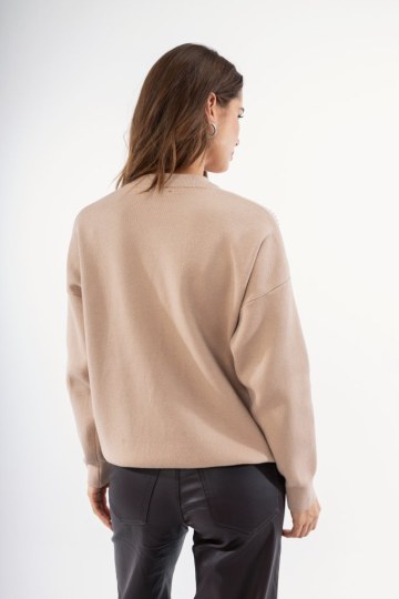 Πουλόβερ μπεζ με διακοσμητικό φιόγκο - 