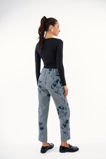 Παντελόνι μπλε με φλοράλ σχέδιο - 