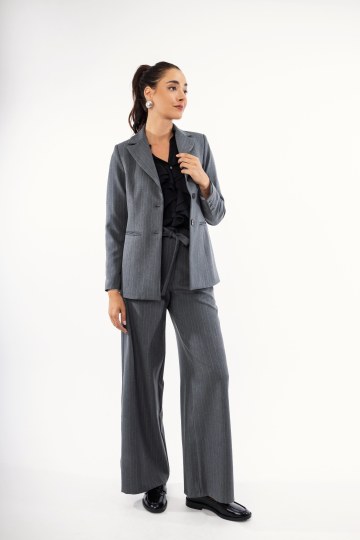 Παντελόνι γκρι ριγέ με ζώνη