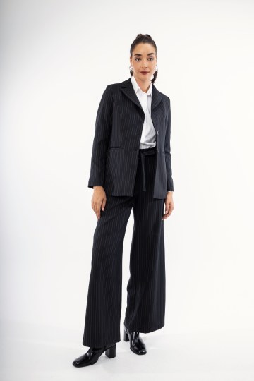 Παντελόνι μαύρο ριγέ με ζώνη