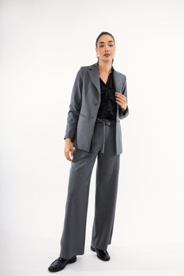 Παντελόνι γκρι ριγέ με ζώνη - 