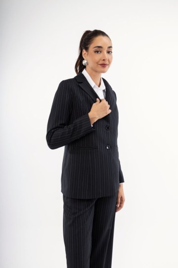 Σακάκι μαύρο ριγέ με κουμπιά - 