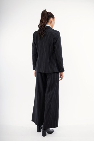 Παντελόνι μαύρο ριγέ με ζώνη - 