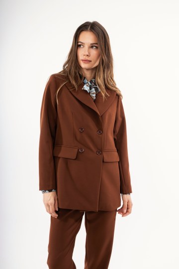 Σακάκι καφέ με γιακά και κουμπιά