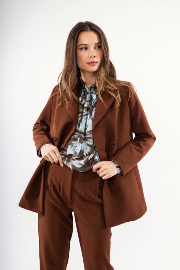 Πουκάμισο καφέ φλοράλ με διαφάνεια και φιόγκο - 