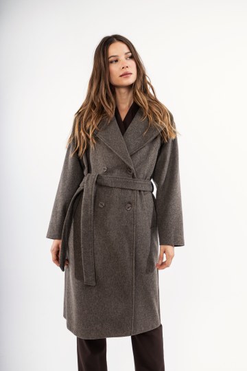 Παλτό ανοιχτό καφέ με ζώνη και γιακά