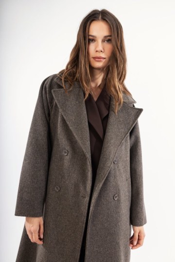 Παλτό ανοιχτό καφέ με ζώνη και γιακά - 