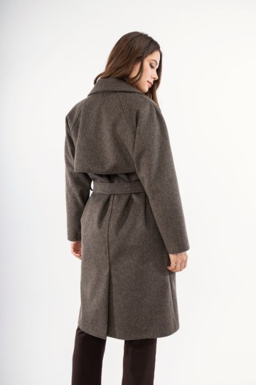 Παλτό ανοιχτό καφέ με ζώνη και γιακά - 