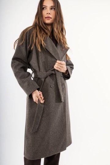 Παλτό ανοιχτό καφέ με ζώνη και γιακά - 