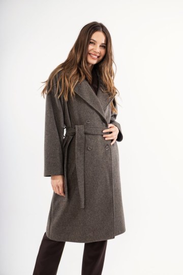 Παλτό ανοιχτό καφέ με ζώνη και γιακά - 